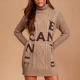 Women's Autumn Winter Trendy Modest Dress - Cashmere Cable Knit Classic Turtleneck